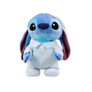 Peluche Stitch en pyjama bleu et bonnet de nuit, 100% officielle Disney.
