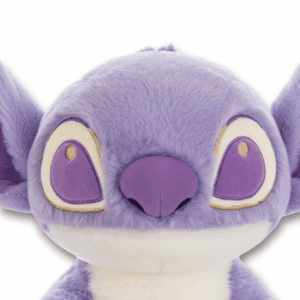 Peluche Stitch officielle Disney de couleur violette, zoom visage