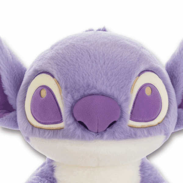 Peluche Stitch officielle Disney de couleur violette, zoom visage