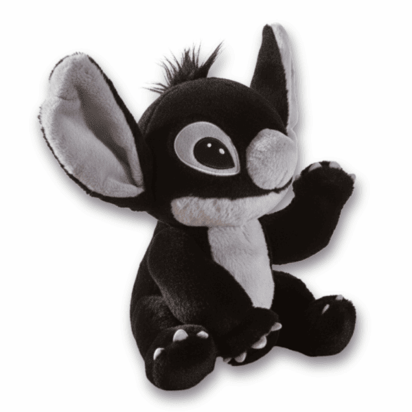 vue de 3/4 peluche stitch noir