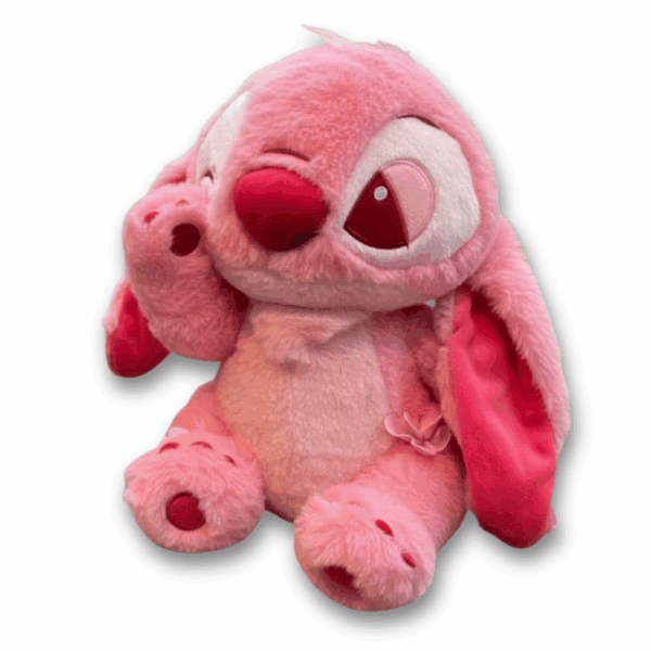 Doudou stitch rose, peluche moelleuse et câline, idéal pour collection et câlins, cadeau parfait pour enfants et fans de Disney.