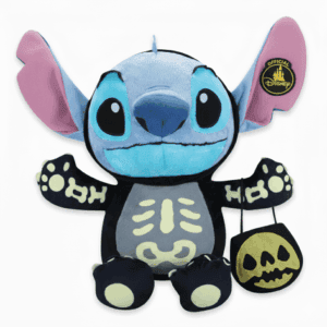 peluche stitch squelette avec badge officiel Disney